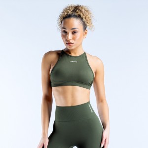 DFYNE Dynamic High Neck Backless Sport BH Damen Olivgrün | 720QRESYP