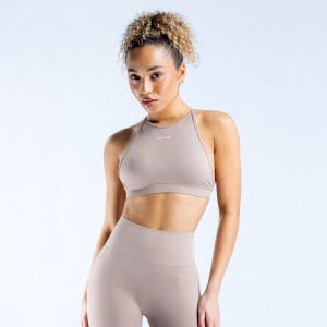 DFYNE Dynamic High Neck Backless Sport BH Damen Beige | 679TQDPNM