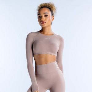 DFYNE Dynamic Long Sleeve Crop Oberteil Damen Beige | 753YEMDCX