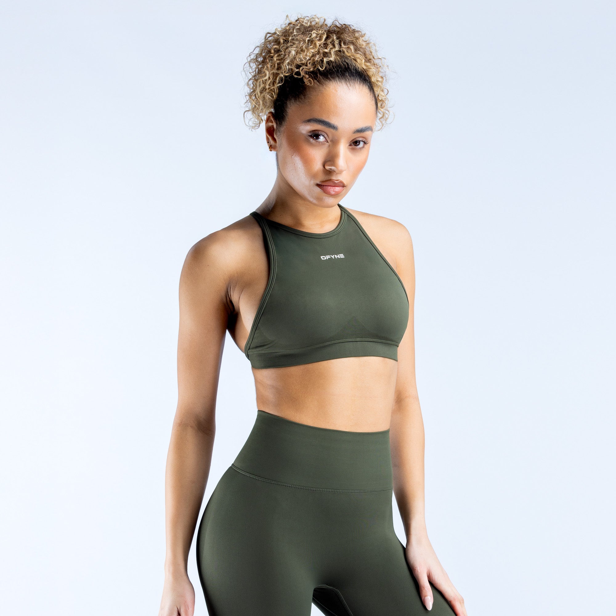 DFYNE Dynamic High Neck Backless Sport BH Damen Olivgrün | 720QRESYP