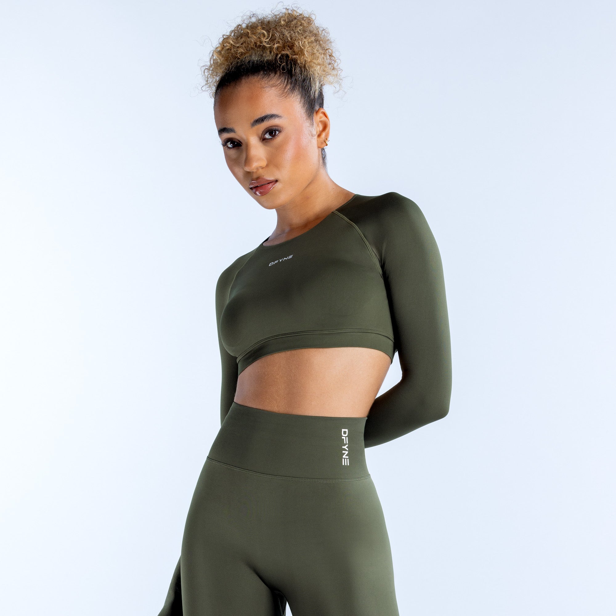 DFYNE Dynamic Long Sleeve Crop Oberteil Damen Olivgrün | 574EYHWMO