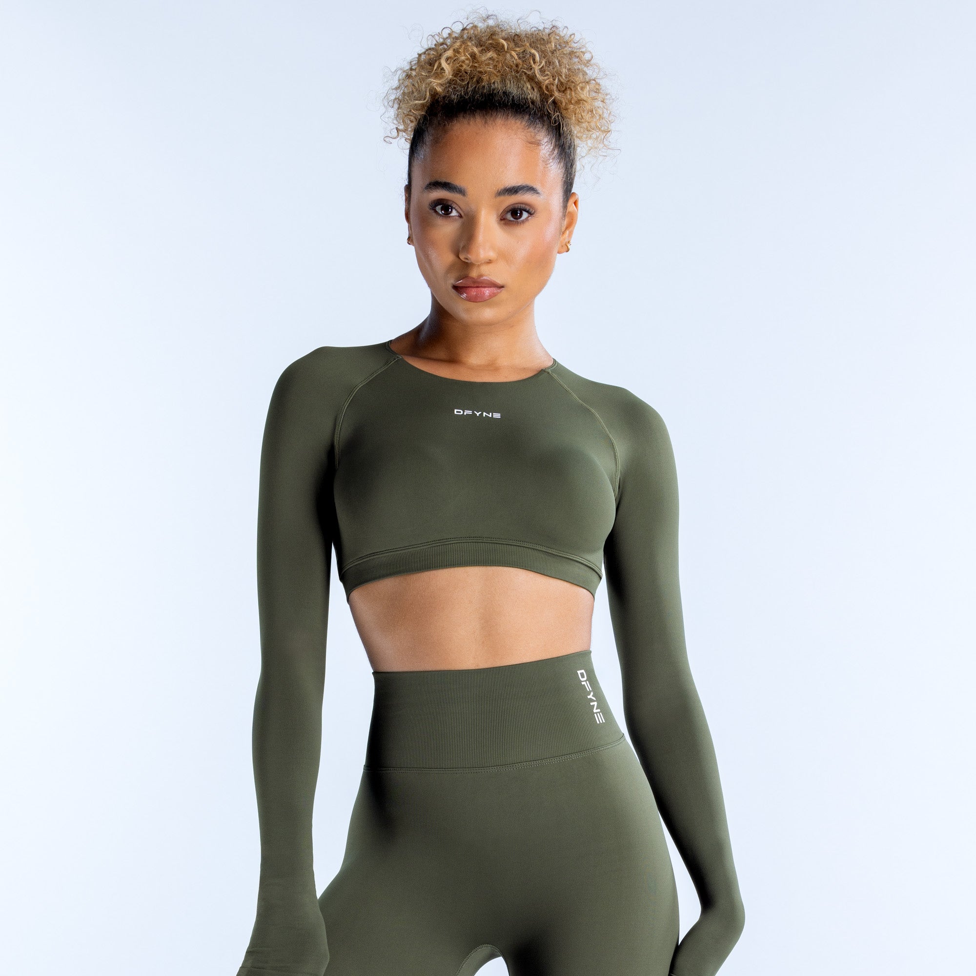 DFYNE Dynamic Long Sleeve Crop Oberteil Damen Olivgrün | 574EYHWMO